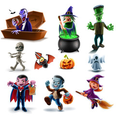 set of horror halloween characters for kids and graphics