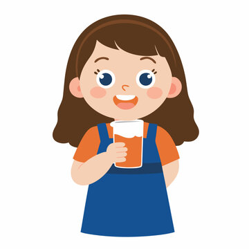 recommend clip art: happy cute little kid girl drink milk