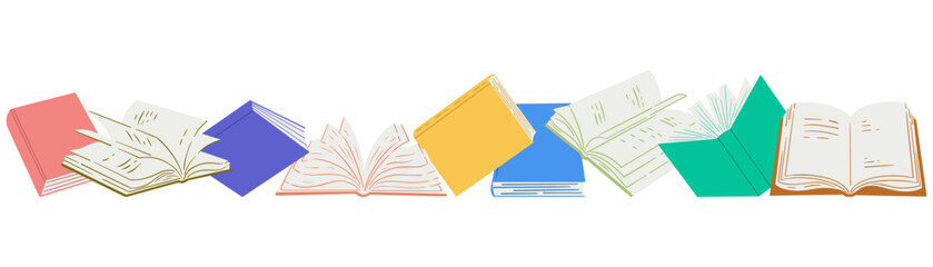 books line art pattern vector illustration for decoration, background,etc. One line drawing of book colored line icon.