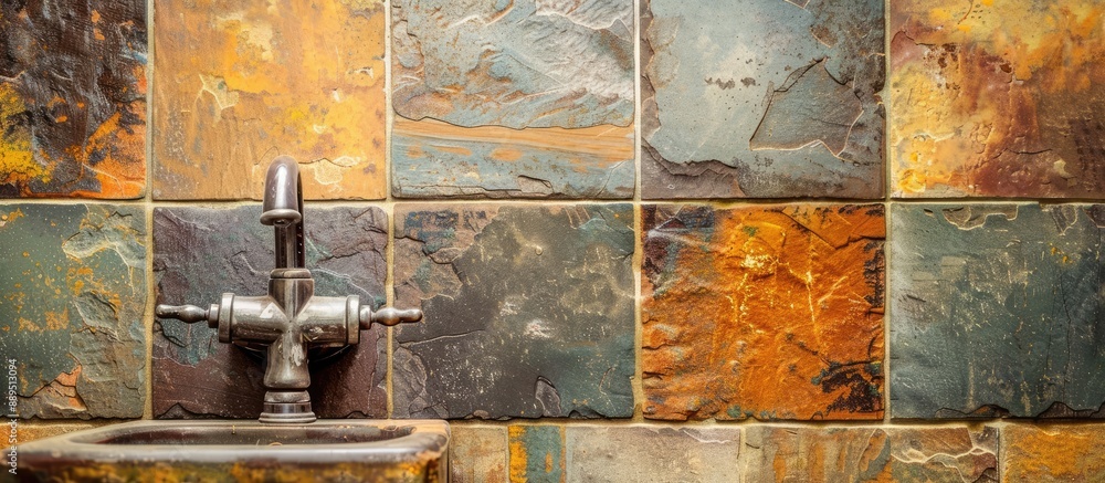 Poster web graphics featuring tile wall backgrounds with copy space image.