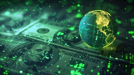 Obraz premium Global economy recession with dollar money on digital inflation rates graph finance and investment.