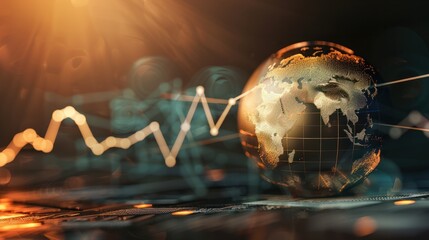 globe with economic growth lines, abstract background