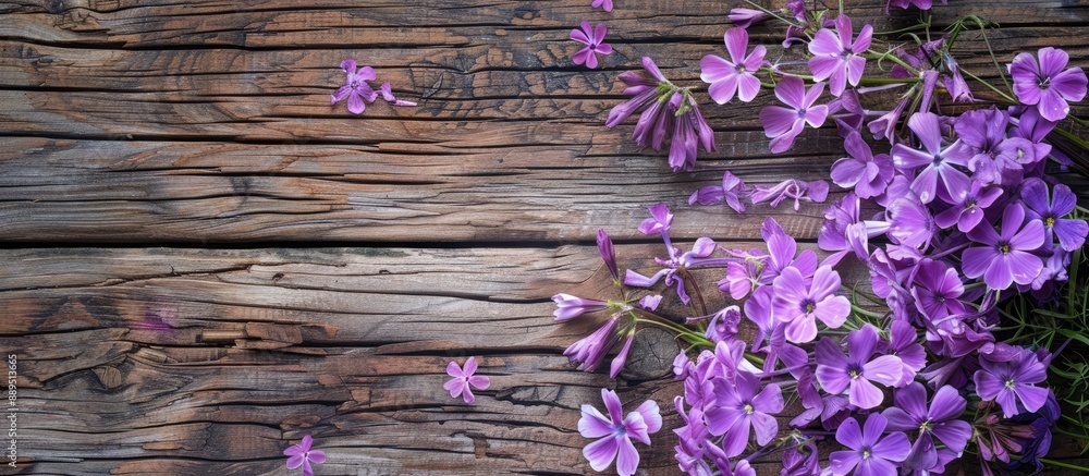 Poster phlox displayed on a rustic wooden backdrop with copy space image available.