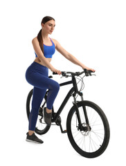 Beautiful young woman with bicycle isolated on white