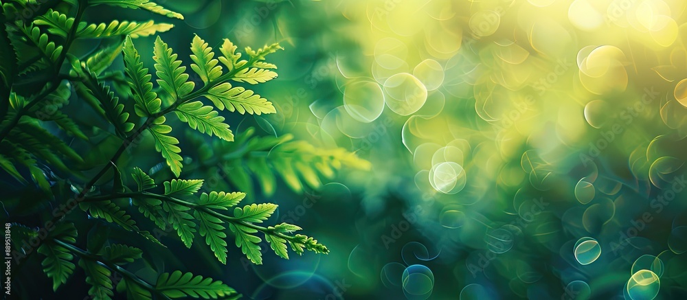 Poster natural background with bokeh enhancing an abstract fern image's beauty on a copy space image.