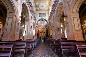 Nave da Igreja Nossa Senhora da Expectação do Ó - SÃO PAULO, SP, BRAZIL - JUNE 01, 2024: Panoramic view of the beautiful nave of the Nossa Senhora da Expectação do Ó Church.