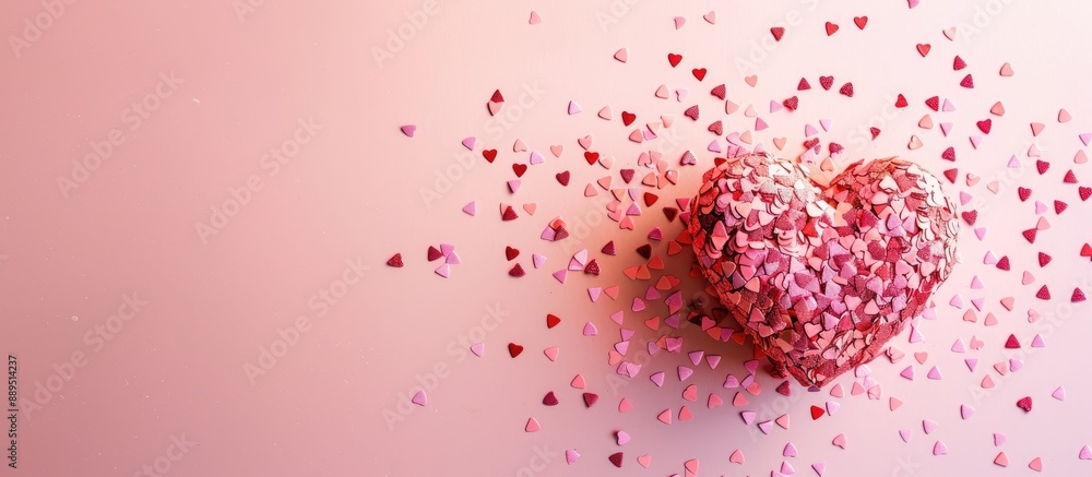 Aufkleber pink confetti heart on a soft pastel backdrop, ideal for valentine's day designs. top-down view with