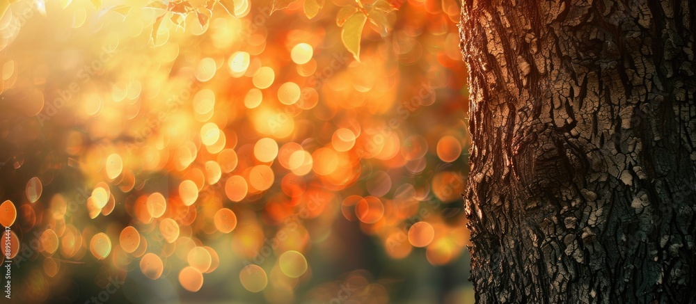 Poster nature setting under tree shade creates an orange bokeh background with ample copy space image.