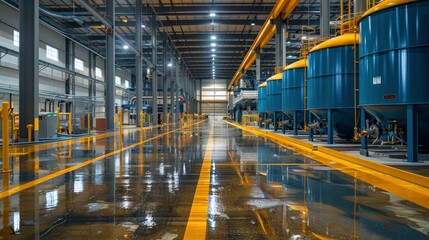 Fototapeta premium A manufacturing plant that uses rainwater harvesting and greywater recycling systems to minimize water usage and promote sustainability.