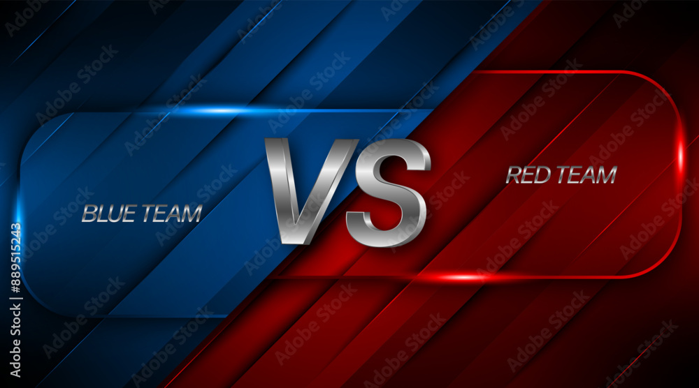 Poster versus between red and blue on dark background. background concept for gaming and other competitions