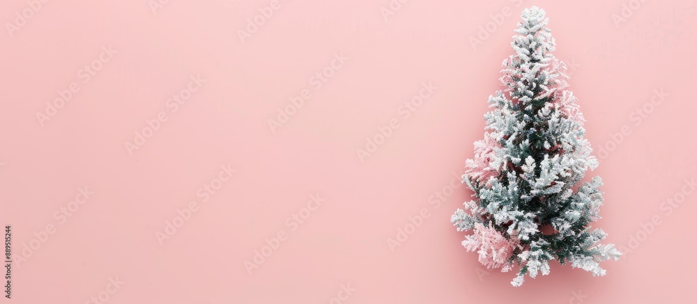 Aufkleber minimal christmas tree concept displayed on a soft pink pastel background with space for copy image.