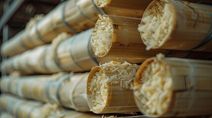 A detailed shot of sustainable materials, such as bamboo and recycled plastics, being used in the manufacturing process.