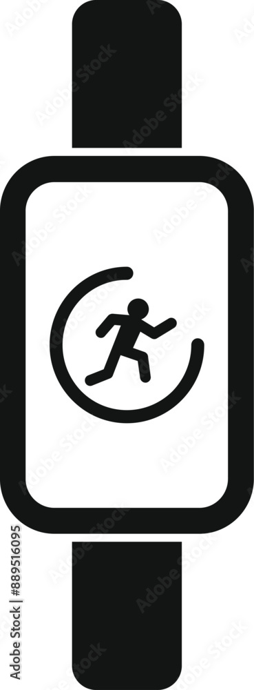 Poster simple icon of a smartwatch displaying a running man symbol, indicating fitness tracking functionali