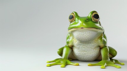 Obraz premium cute green frog is sitting on white background. AI generated image