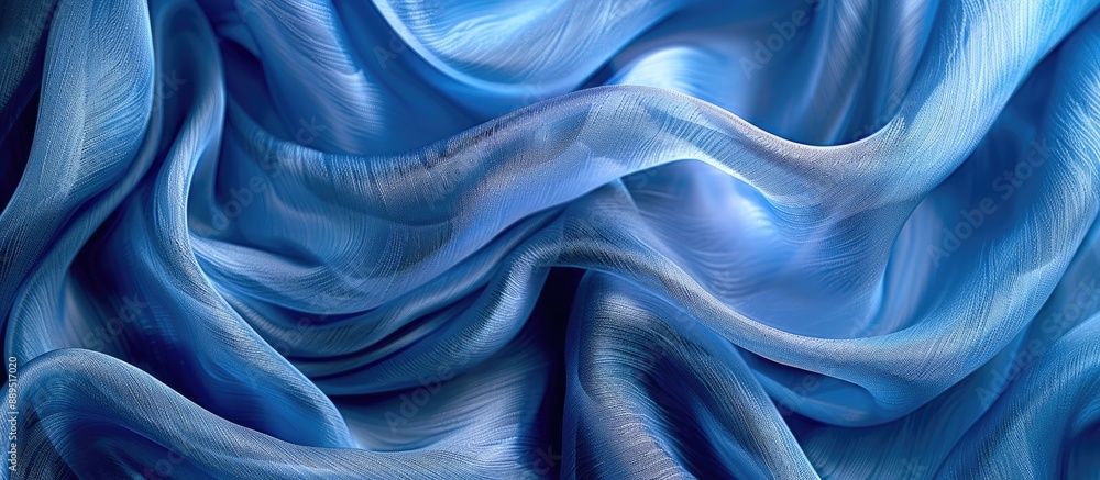 Poster silk organza in blue with wavy border and open weave creates a textured wave background for a copy s