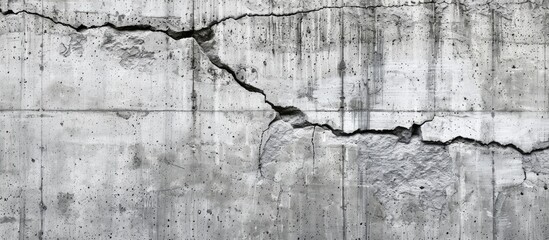 Obraz premium Industrial building's weathered concrete wall with a prominent crack is ideal as a design and texture background, offering ample copy space image.