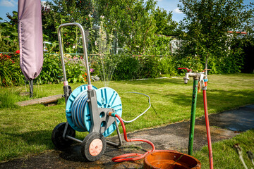  Irrigation cart on lawn in garden