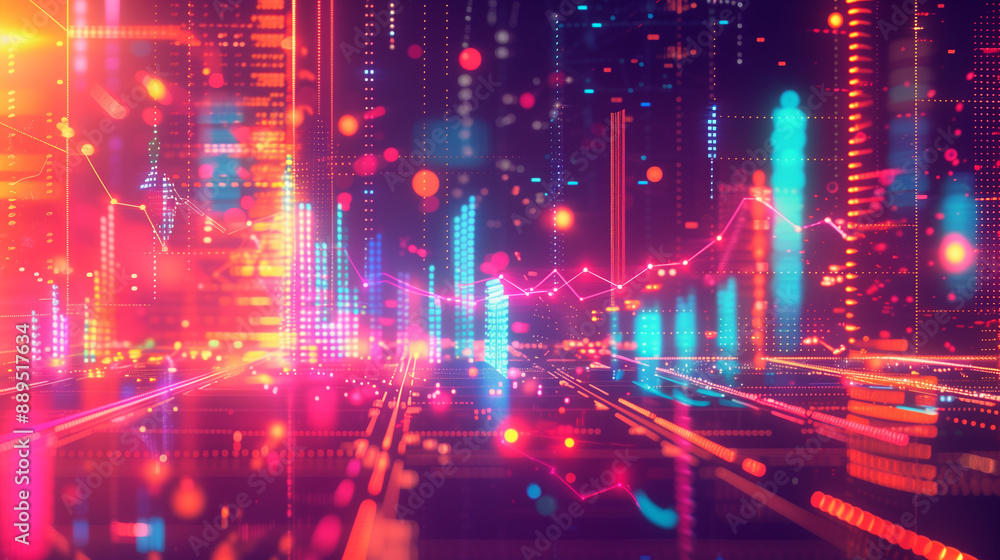 Poster a dynamic illustration of big data visualization with charts, graphs, and data points glowing in neo