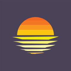retro sunset in flat vector design