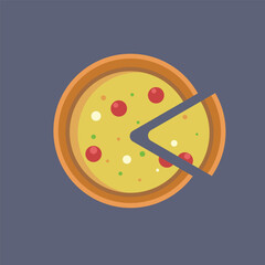pizza with slice in flat vector design.