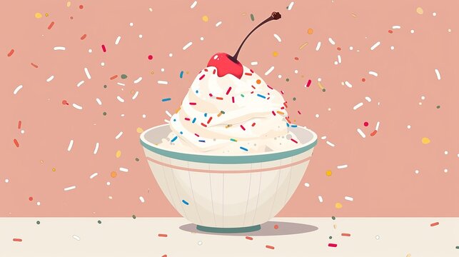 whipped cream dessert with cherry and sprinkles clip art preview