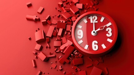 Red Clock with Scattered Shapes