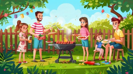 Illustration of Family gardening together in their backyard