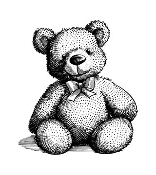 recommend clip art: teddy bear doll engraving black and white outline