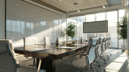 Modern meeting room with a large conference table