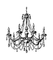 chandelier engraving black and white outline