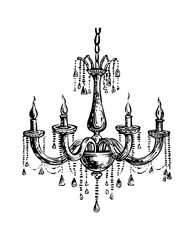 chandelier engraving black and white outline