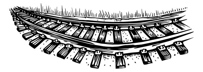 railroad engraving black and white outline