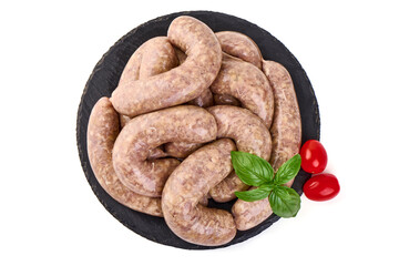 Italian sausages, Raw Salsiccia Sausages, isolated on a white background.