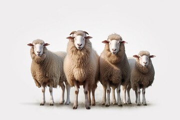 Fototapeta premium Group of sheep standing together on white background
