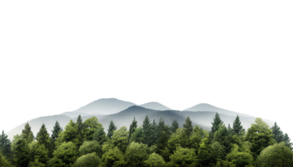mountain landscape with trees isolated on transparent background cutout