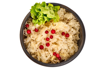 Fresh Sauerkraut from white Cabbage isolated on white Background.