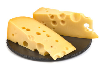 Maasdam cheese, isolated on white background.
