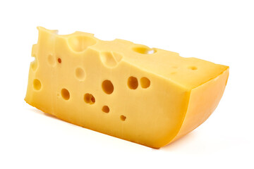 Maasdam cheese, isolated on white background.