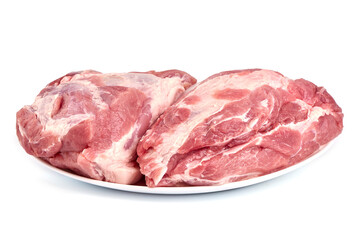 Chilled pork buston butt, isolated on white background.