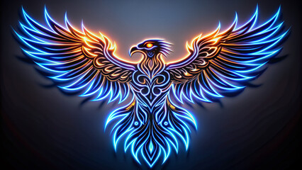 Fototapeta premium Vibrant tribal eagle tattoo design with bold black lines, UV ink highlights, and subtle glow against a pristine white background, exuding power and mystique.