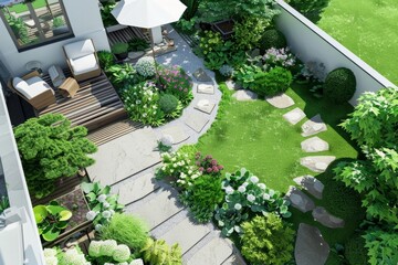 Photo realistic landscape architect creating garden designs with digital landscaping tools, Landscape Architect, Modern Garden Planning