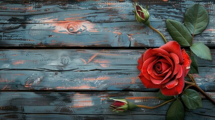 Fototapeta premium Rose on wooden background for greeting card design
