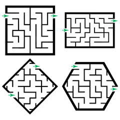 Set of simple labyrinths, mazes conundrums for kids. Baby puzzles with entry and exit. Children riddle games.