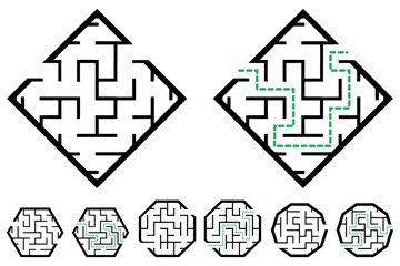 Set of simple labyrinths, mazes conundrums for kids. Baby puzzles with entry and exit. Children riddle games.