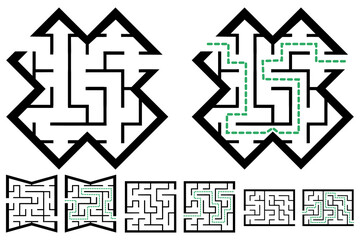 Set of simple labyrinths, mazes conundrums for kids. Baby puzzles with entry and exit. Children riddle games.