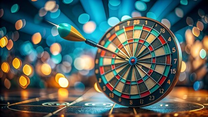 Dart on Target. Precision and Focus. A dart perfectly hitting the centre of a target