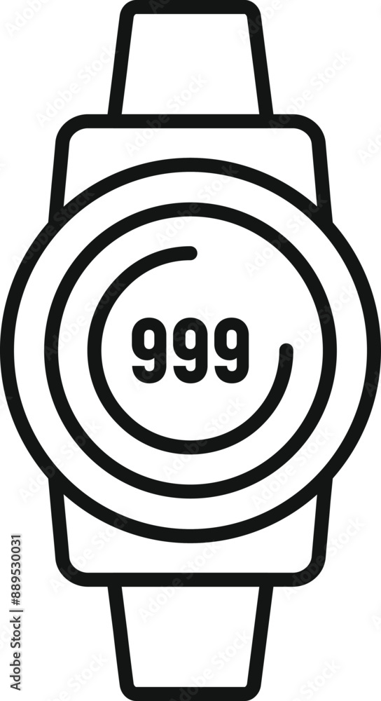Poster smartwatch showing 999 steps icon, outline style for web design and app development