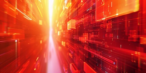 Red and orange abstract background with futuristic light streaks, perfect for tech and dynamic designs.
