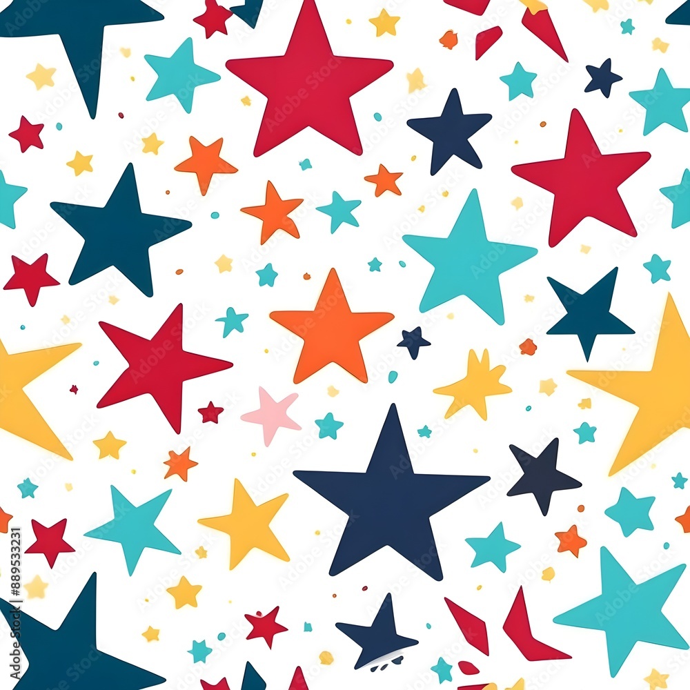 Poster a galaxy of color: a vibrant and playful seamless pattern of hand-drawn stars in a spectrum of color