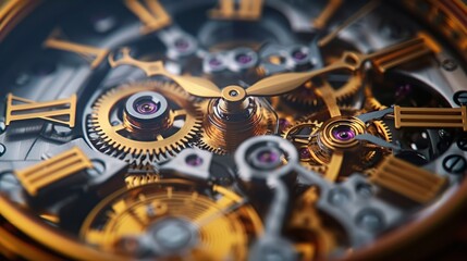 Vintage Charm: Close-Up of Complex Watch Parts in a Retro Watch with Futuristic Elements